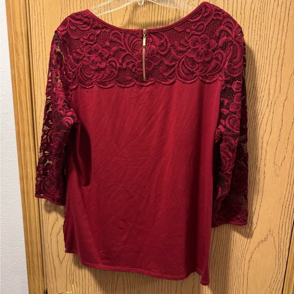 Roz & Ali Burgundy Lace Blouse - Picture 6 of 8